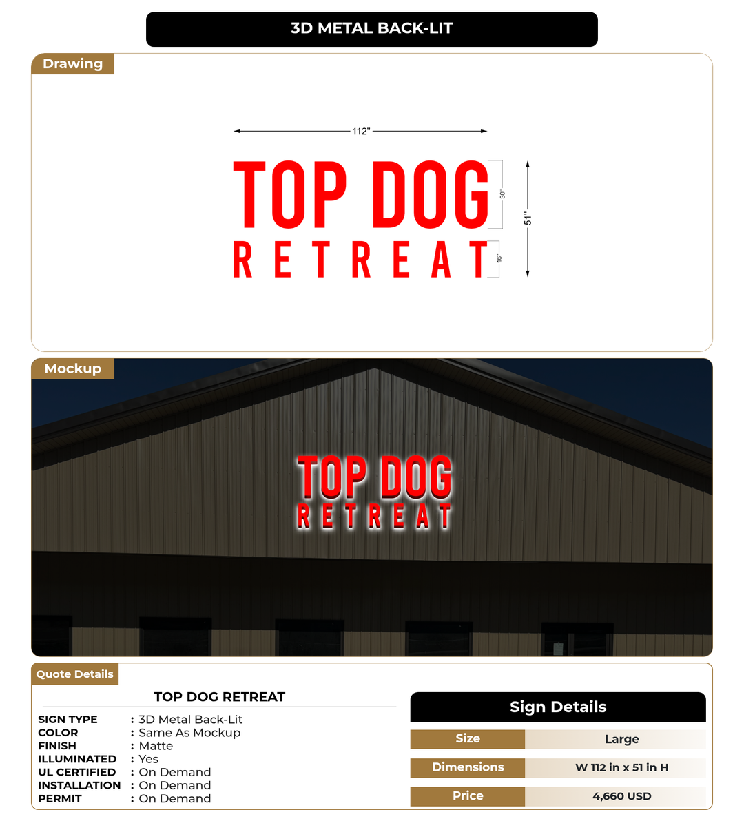 CUSTOM MOCKUP SIGN FOR Top dog retreat