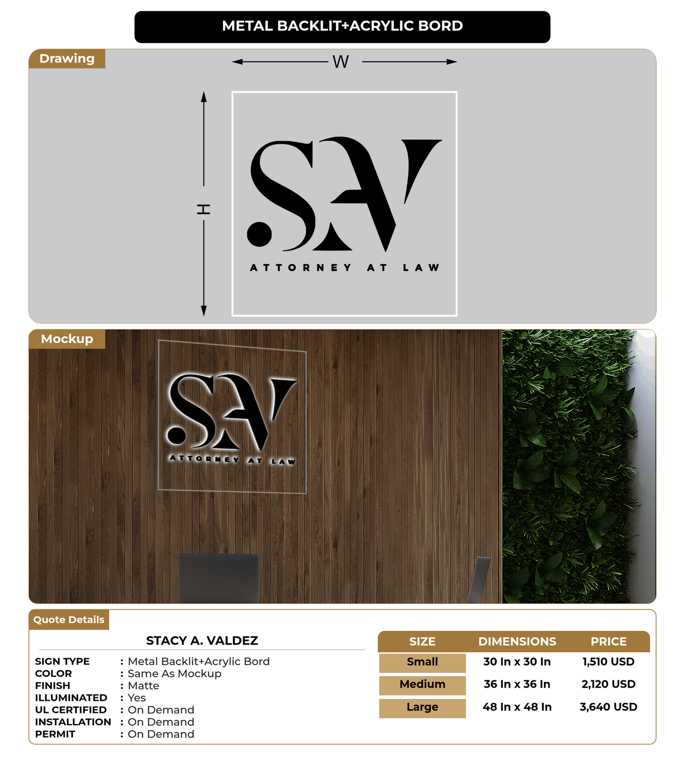 CUSTOM MOCKUP SIGN FOR Stacy A. Valdez
