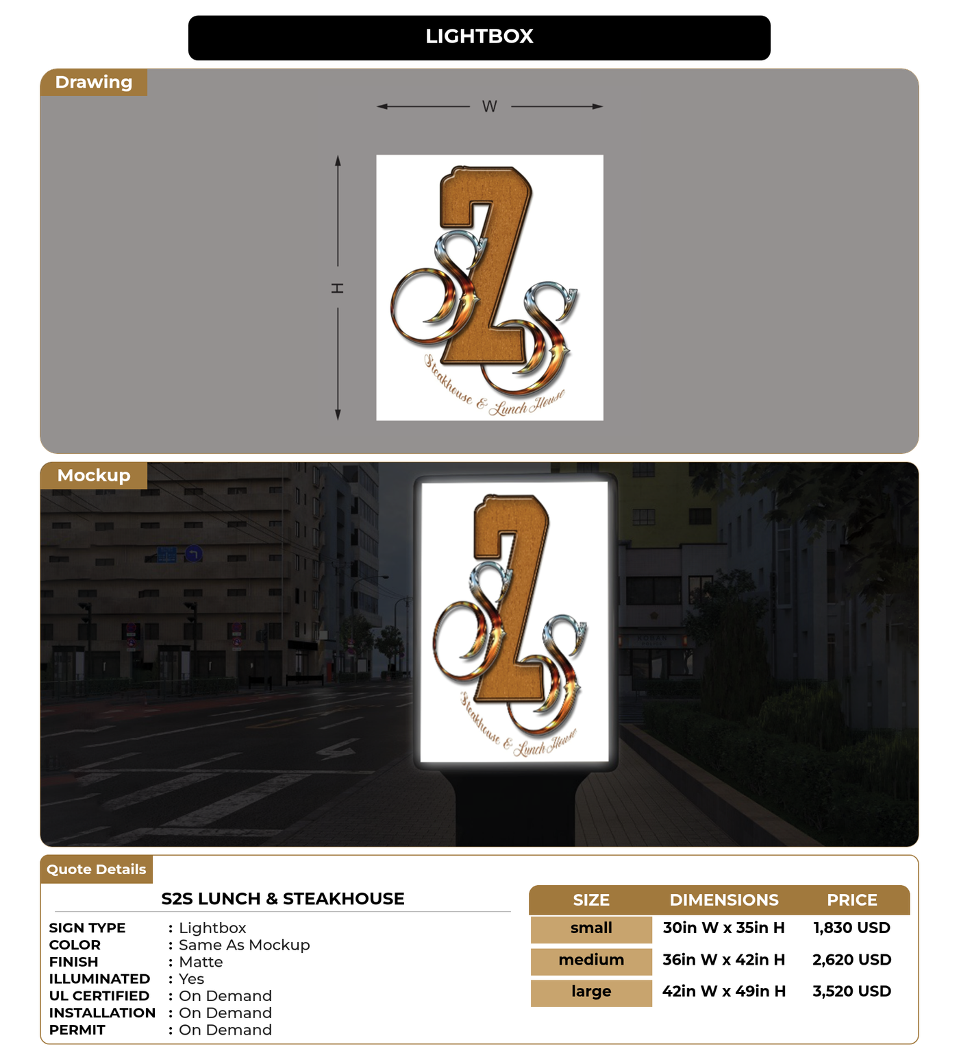 CUSTOM MOCKUP SIGN FOR S2S Lunch & Steakhouse