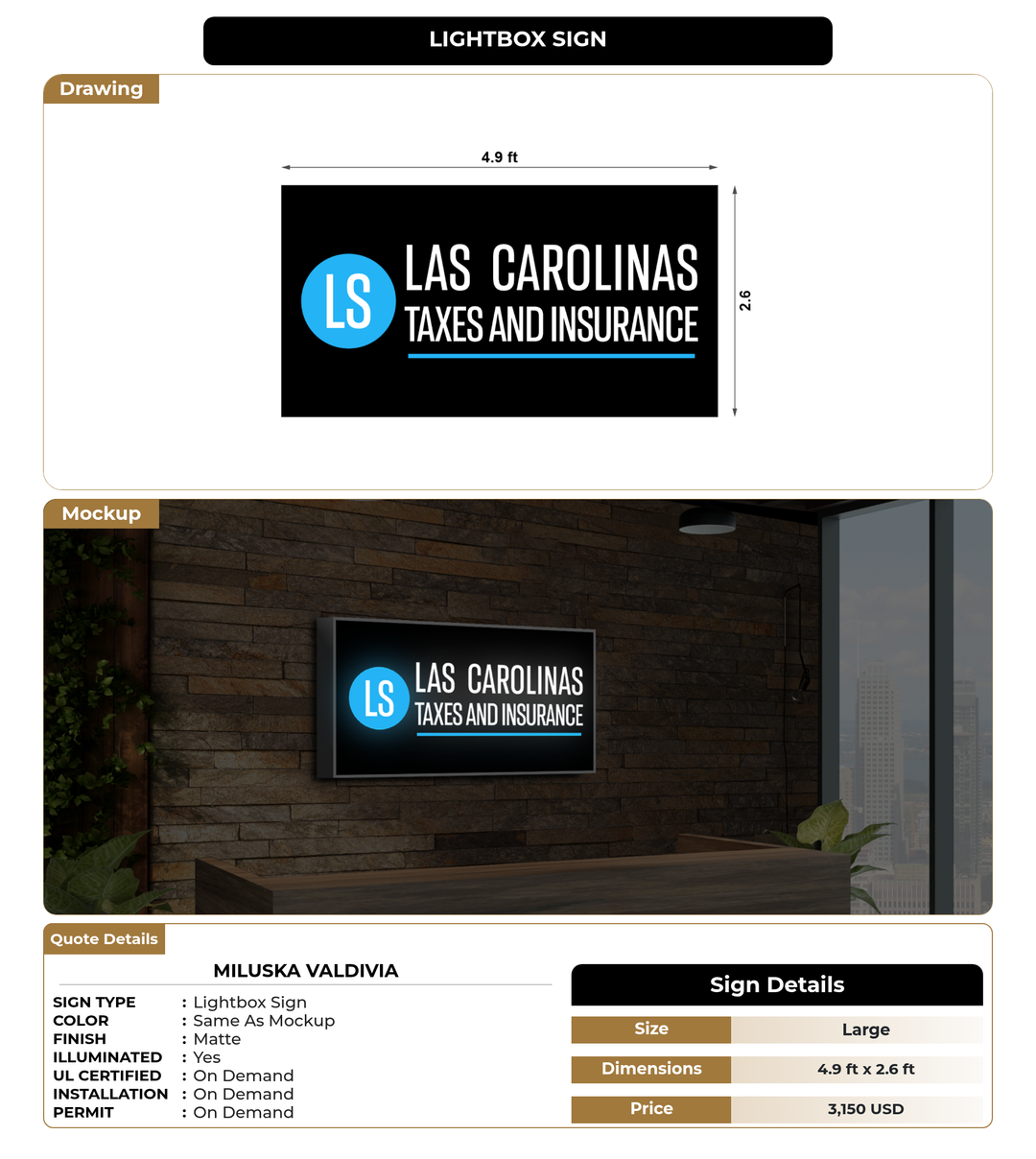 CUSTOM MOCKUP SIGN FOR MILUSKA VALDIVIA