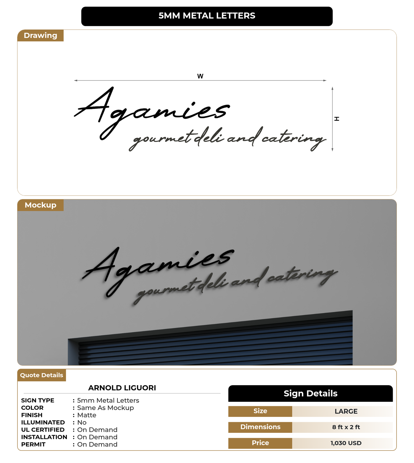 CUSTOM MOCKUP SIGN FOR Arnold Liguori