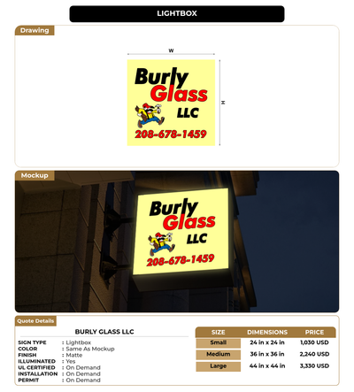 CUSTOM MOCKUP SIGN FOR Burly Glass LLc