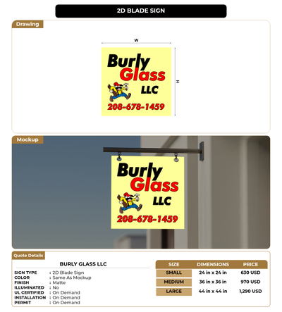 CUSTOM MOCKUP SIGN FOR Burly Glass LLc