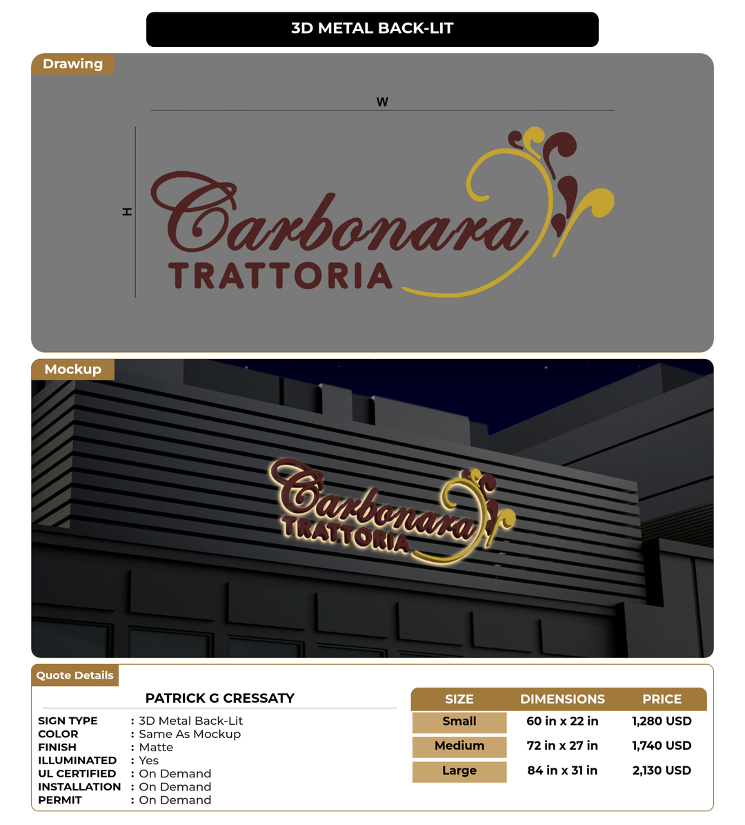 CUSTOM MOCKUP SIGN FOR Patrick G Cressaty