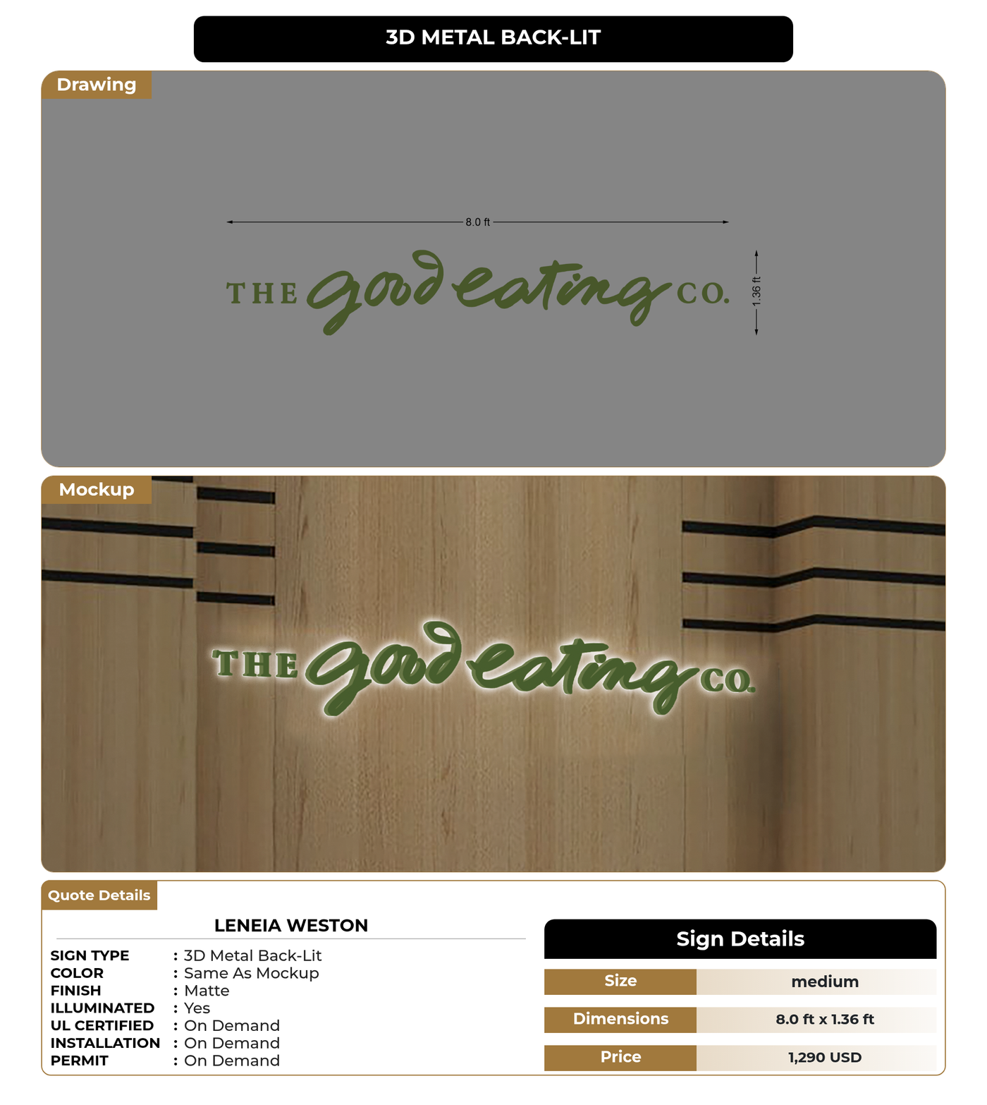 CUSTOM MOCKUP SIGN FOR Leneia Weston
