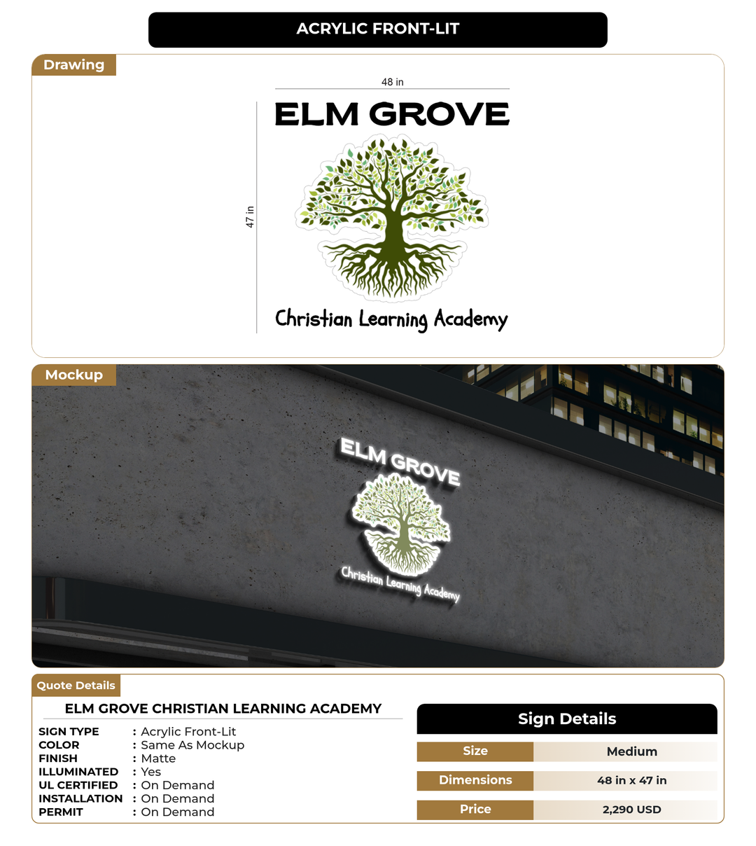 CUSTOM MOCKUP SIGN FOR Elm Grove Christian Learning Academy