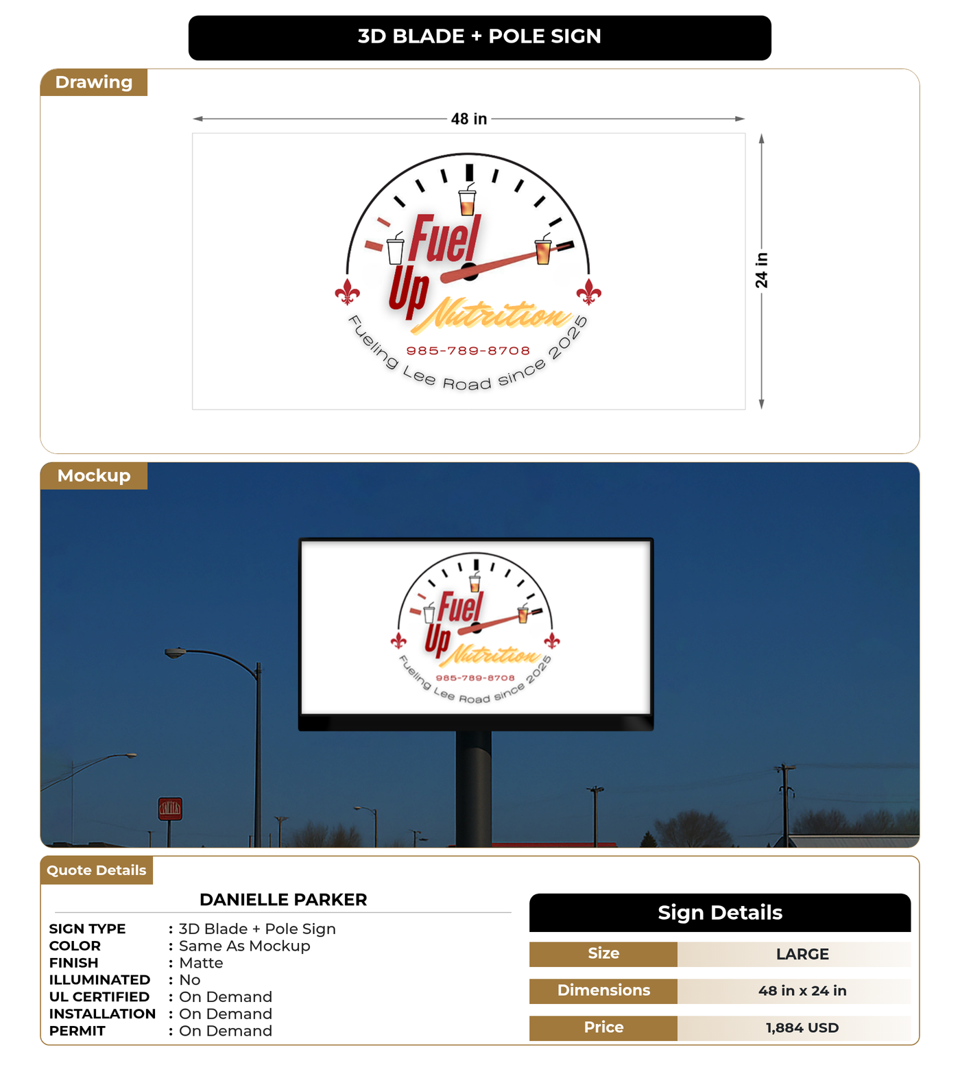 CUSTOM MOCKUP SIGN FOR Danielle Parker