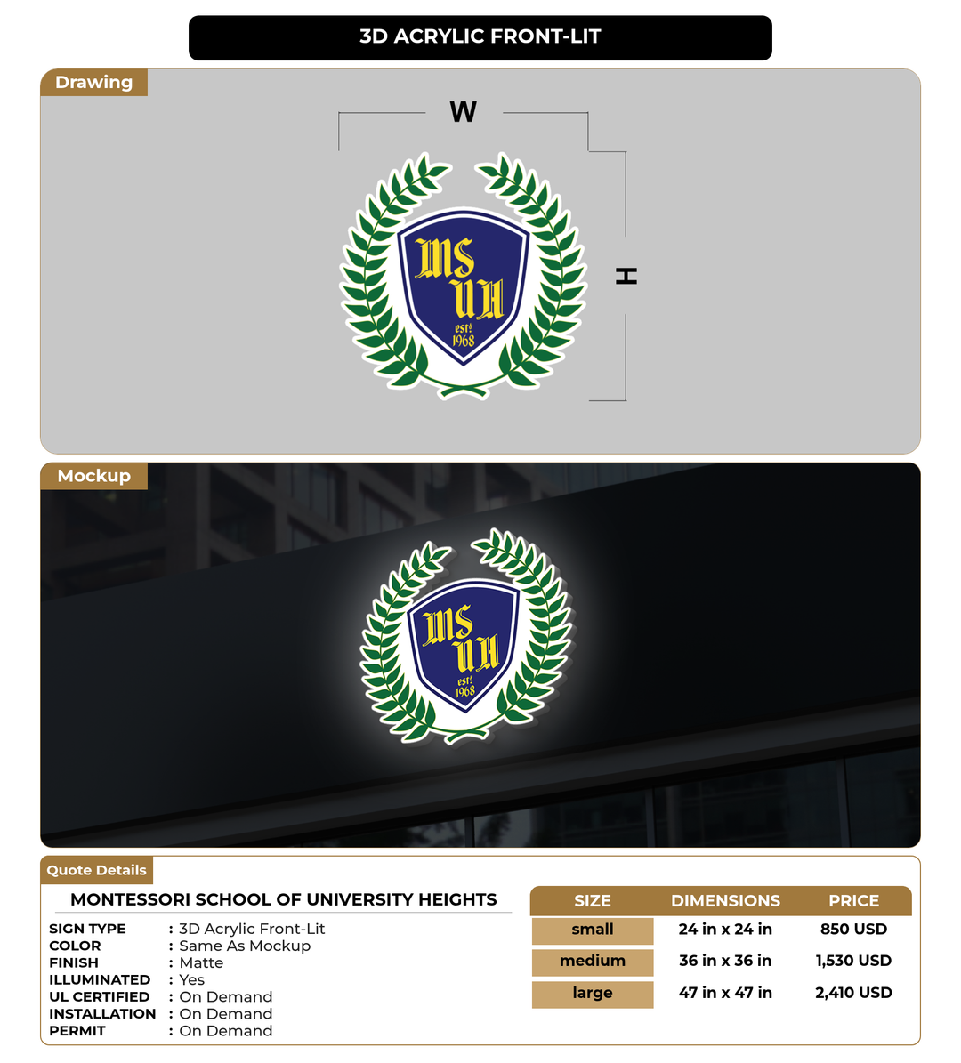 CUSTOM MOCKUP SIGN FOR Montessori School of University Heights