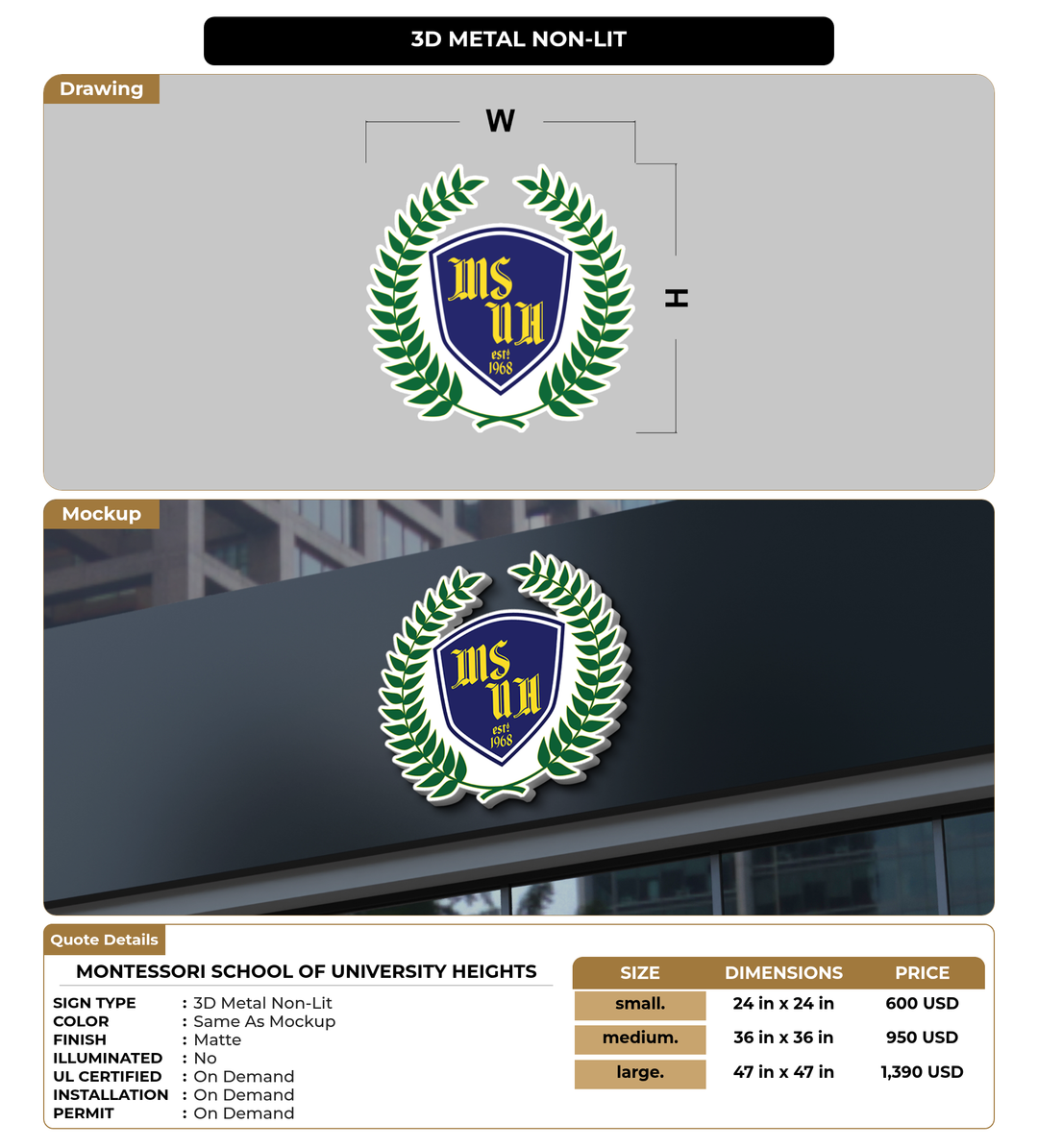 CUSTOM MOCKUP SIGN FOR Montessori School of University Heights