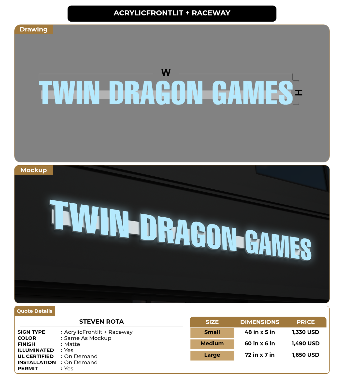 CUSTOM MOCKUP SIGN FOR Steven Rota