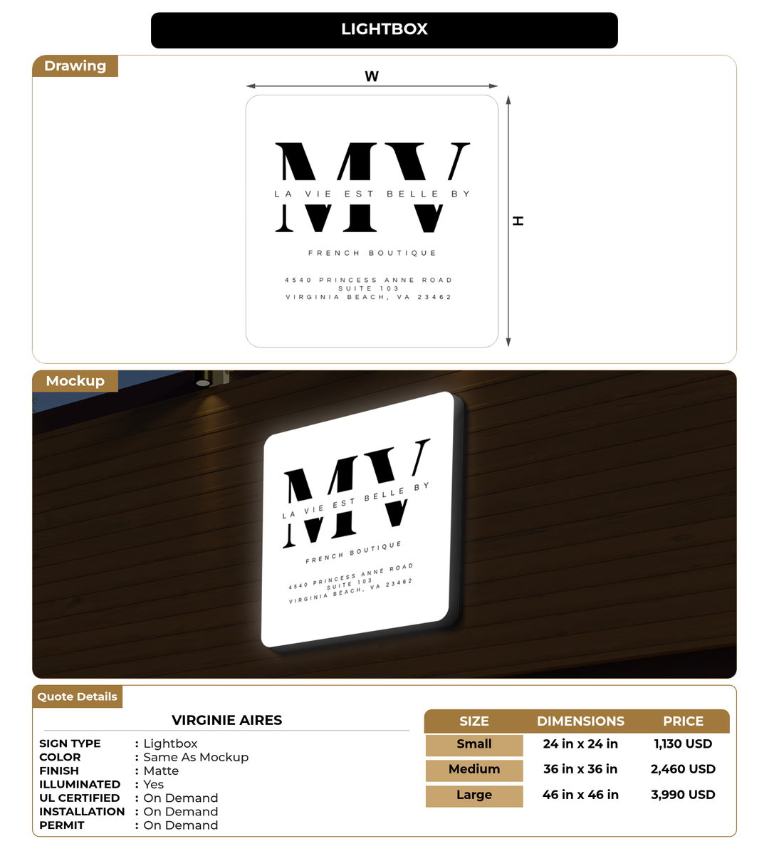 CUSTOM MOCKUP SIGN FOR VIRGINIE AIRES