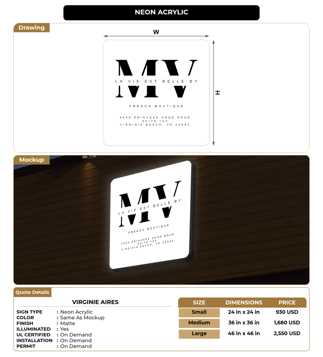 CUSTOM MOCKUP SIGN FOR VIRGINIE AIRES