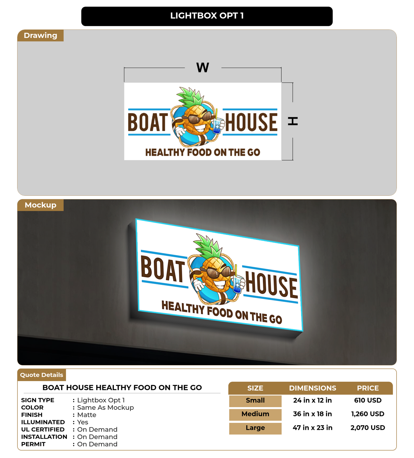 CUSTOM MOCKUP SIGN FOR Boat House Healthy food on the go