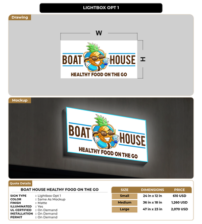 CUSTOM MOCKUP SIGN FOR Boat House Healthy food on the go