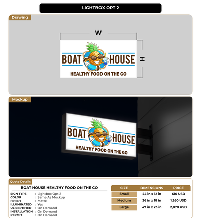 CUSTOM MOCKUP SIGN FOR Boat House Healthy food on the go