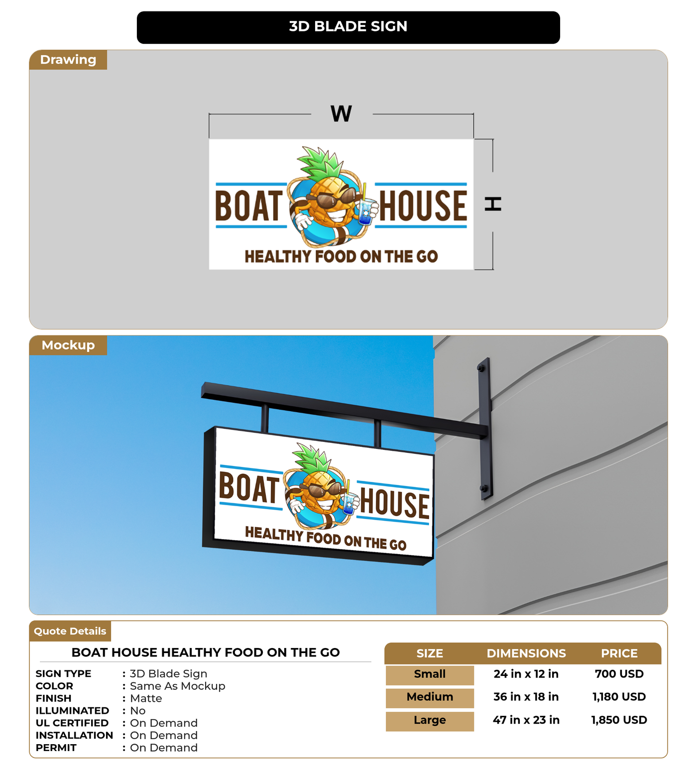 CUSTOM MOCKUP SIGN FOR Boat House Healthy food on the go