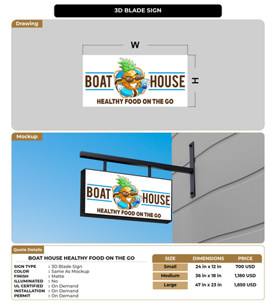 CUSTOM MOCKUP SIGN FOR Boat House Healthy food on the go