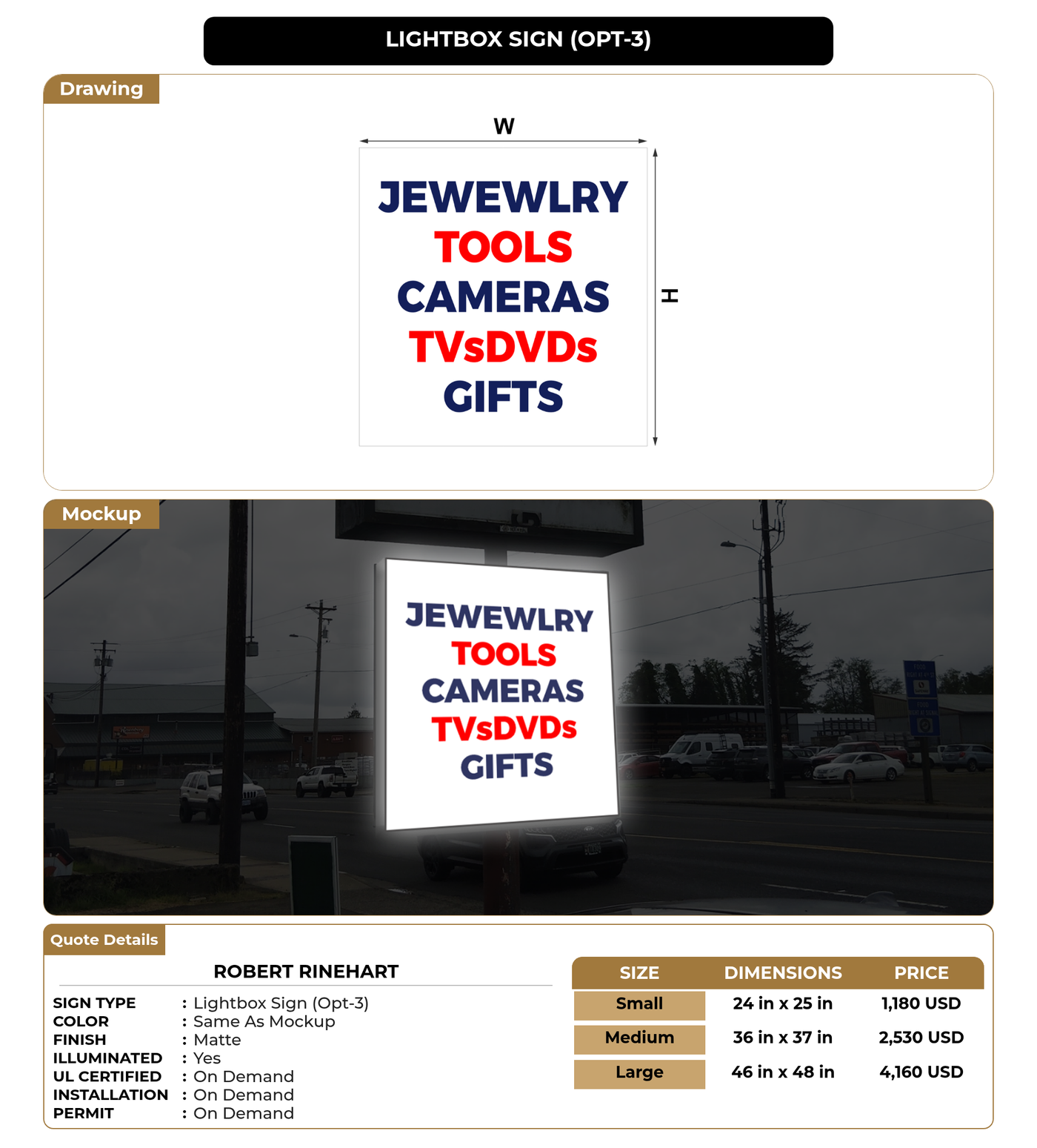 CUSTOM MOCKUP SIGN FOR Robert Rinehart