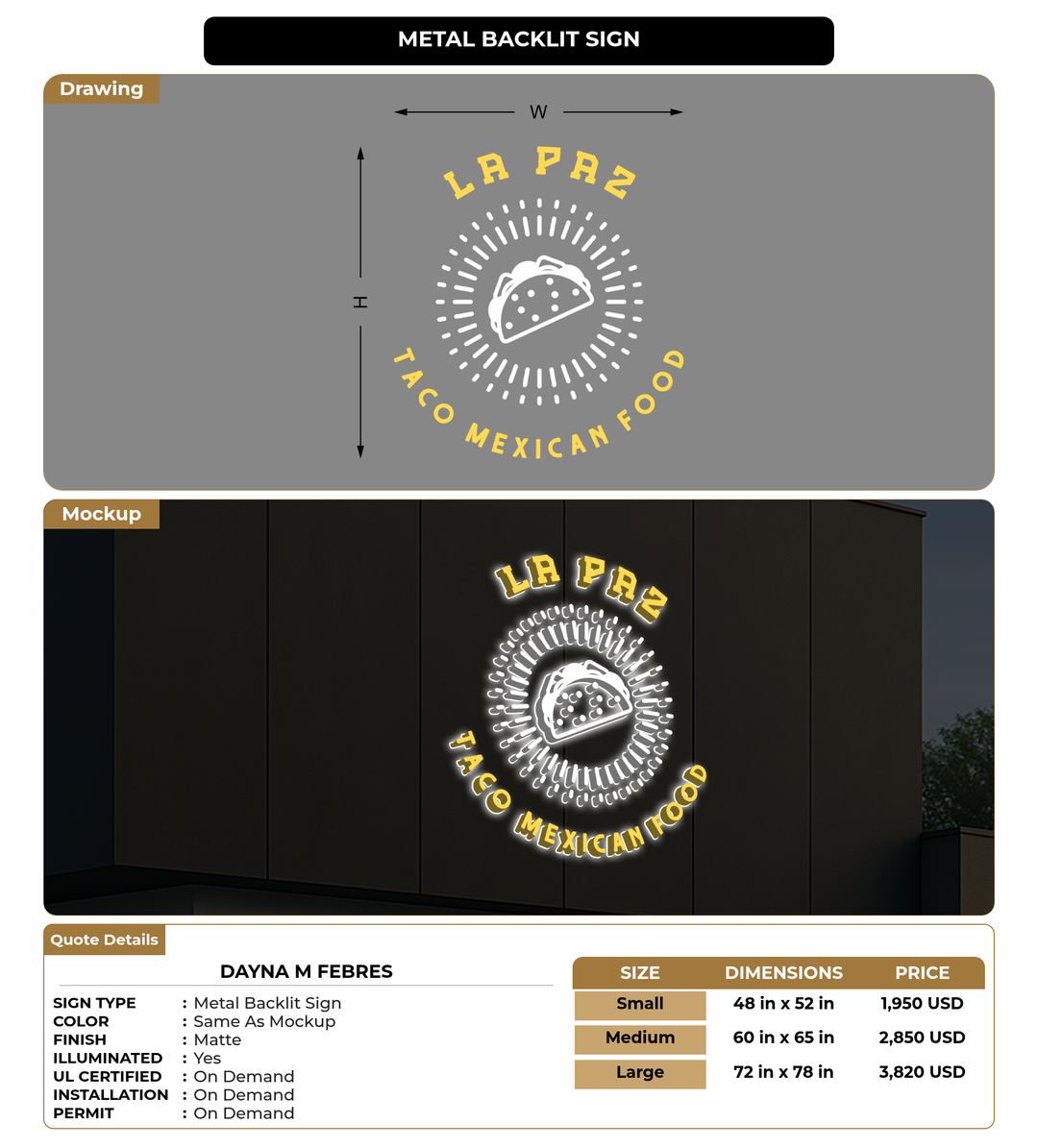 CUSTOM MOCKUP SIGN FOR Dayna M Febres