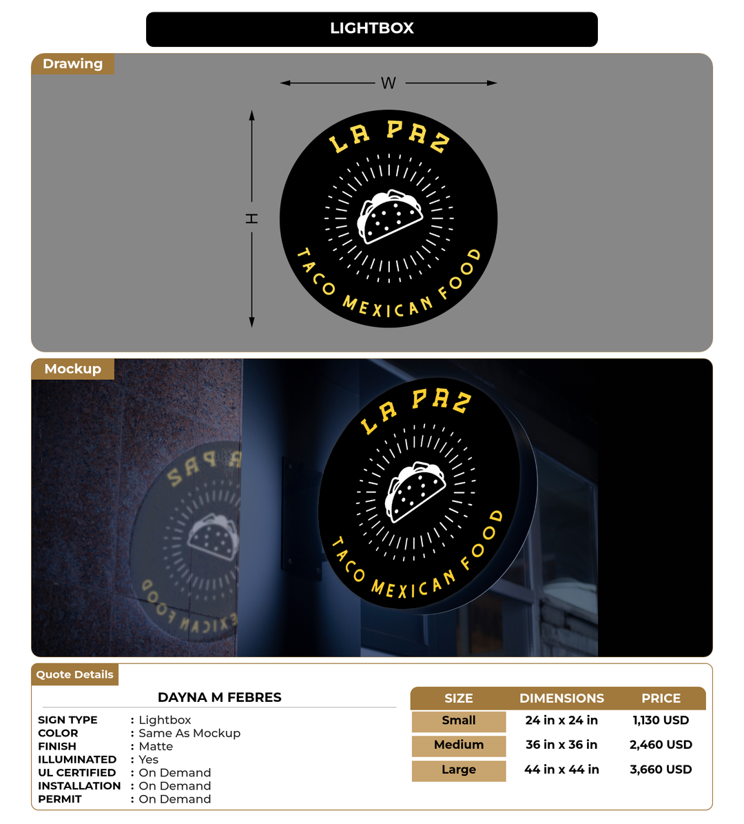 CUSTOM MOCKUP SIGN FOR Dayna M Febres