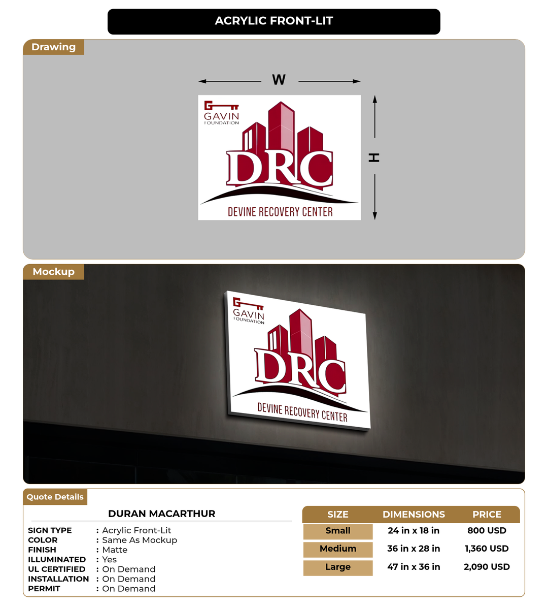 CUSTOM MOCKUP SIGN FOR Duran MacArthur