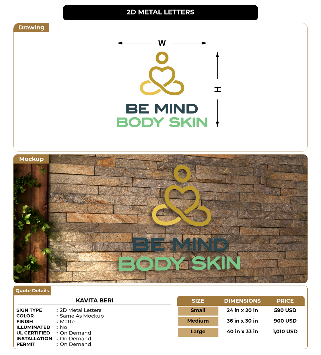 CUSTOM MOCKUP SIGN FOR Kavita Beri