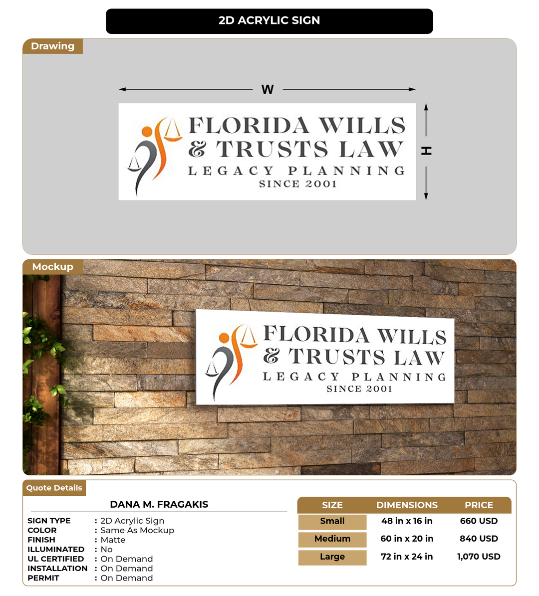 CUSTOM MOCKUP SIGN FOR Dana M. Fragakis