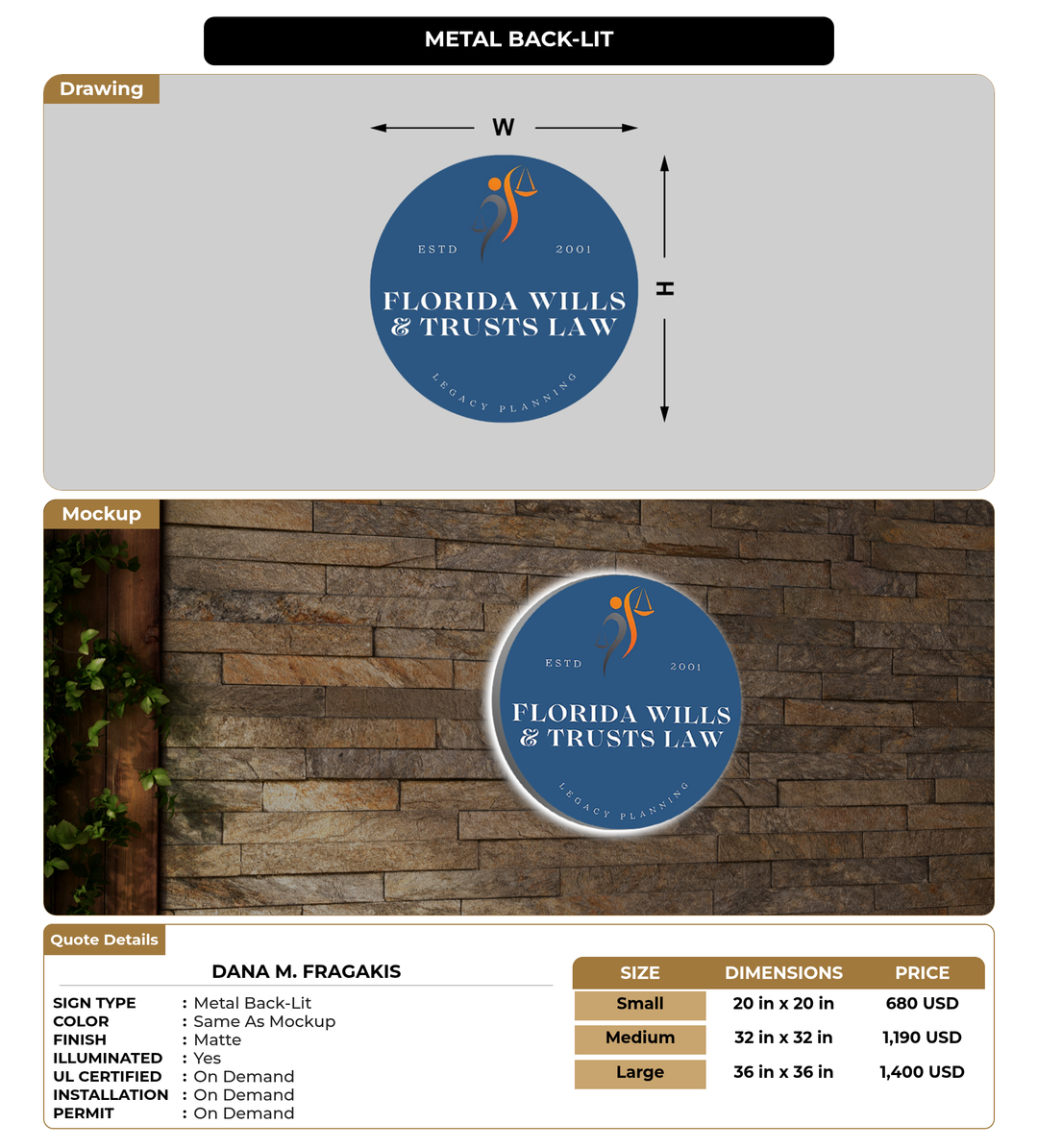 CUSTOM MOCKUP SIGN FOR Dana M. Fragakis