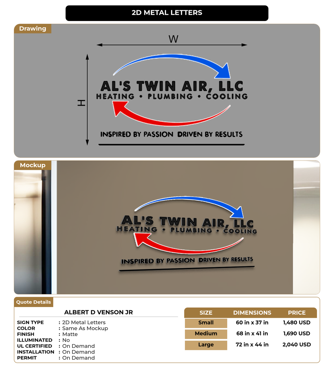 CUSTOM MOCKUP SIGN FOR Albert D Venson Jr