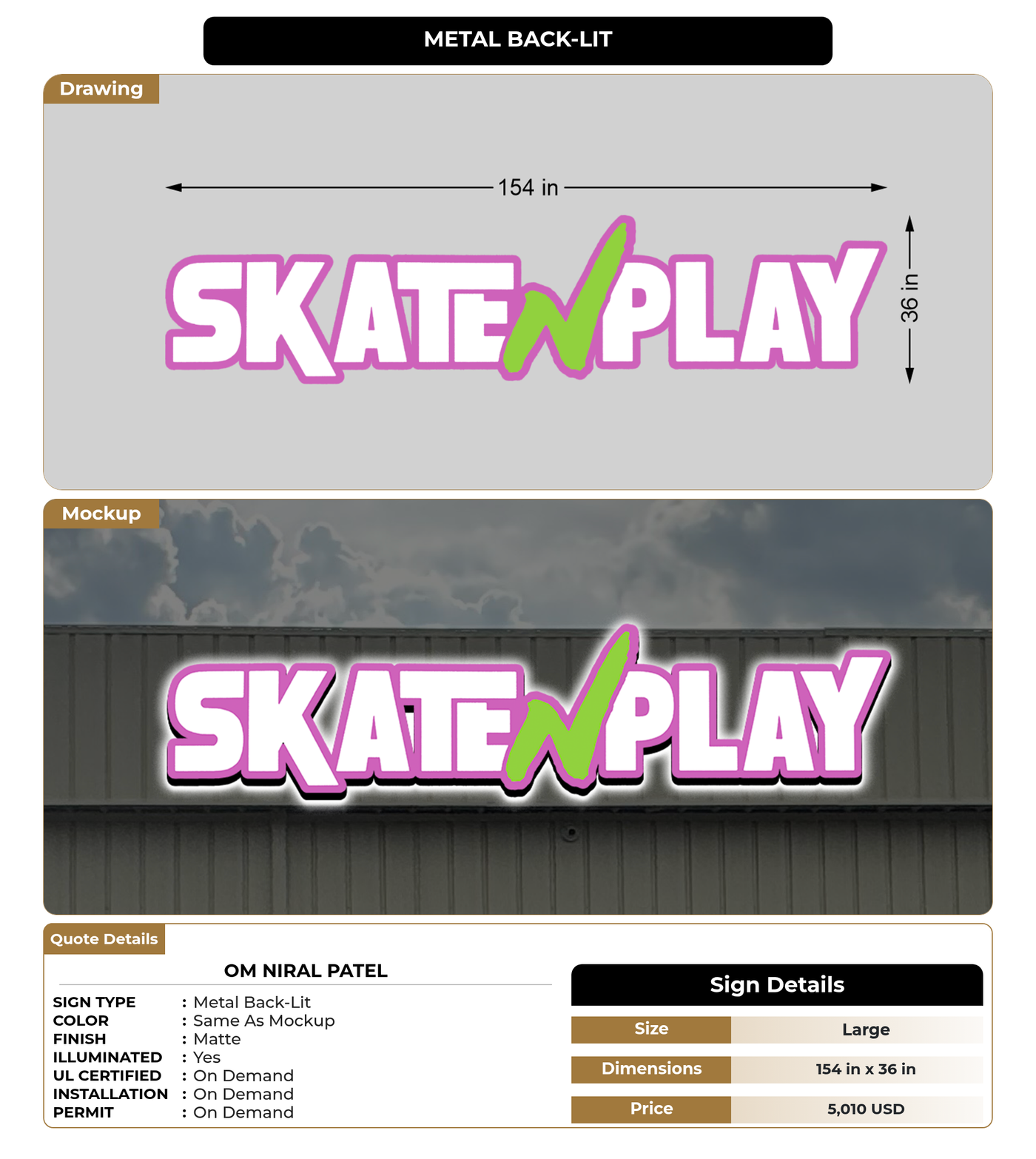 CUSTOM MOCKUP SIGN FOR Om Niral Patel