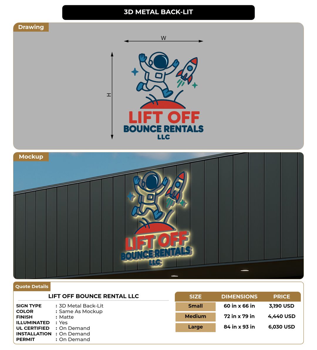 CUSTOM MOCKUP SIGN FOR Lift Off Bounce Rental LLC
