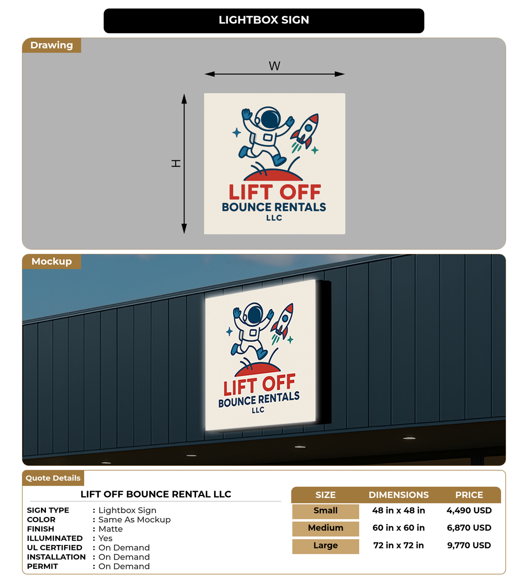 CUSTOM MOCKUP SIGN FOR Lift Off Bounce Rental LLC