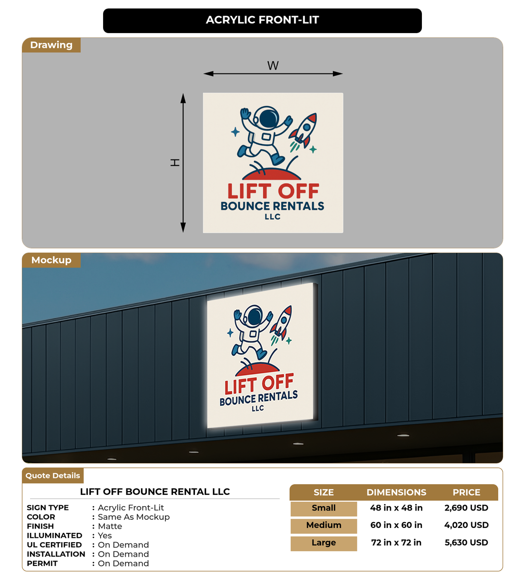 CUSTOM MOCKUP SIGN FOR Lift Off Bounce Rental LLC
