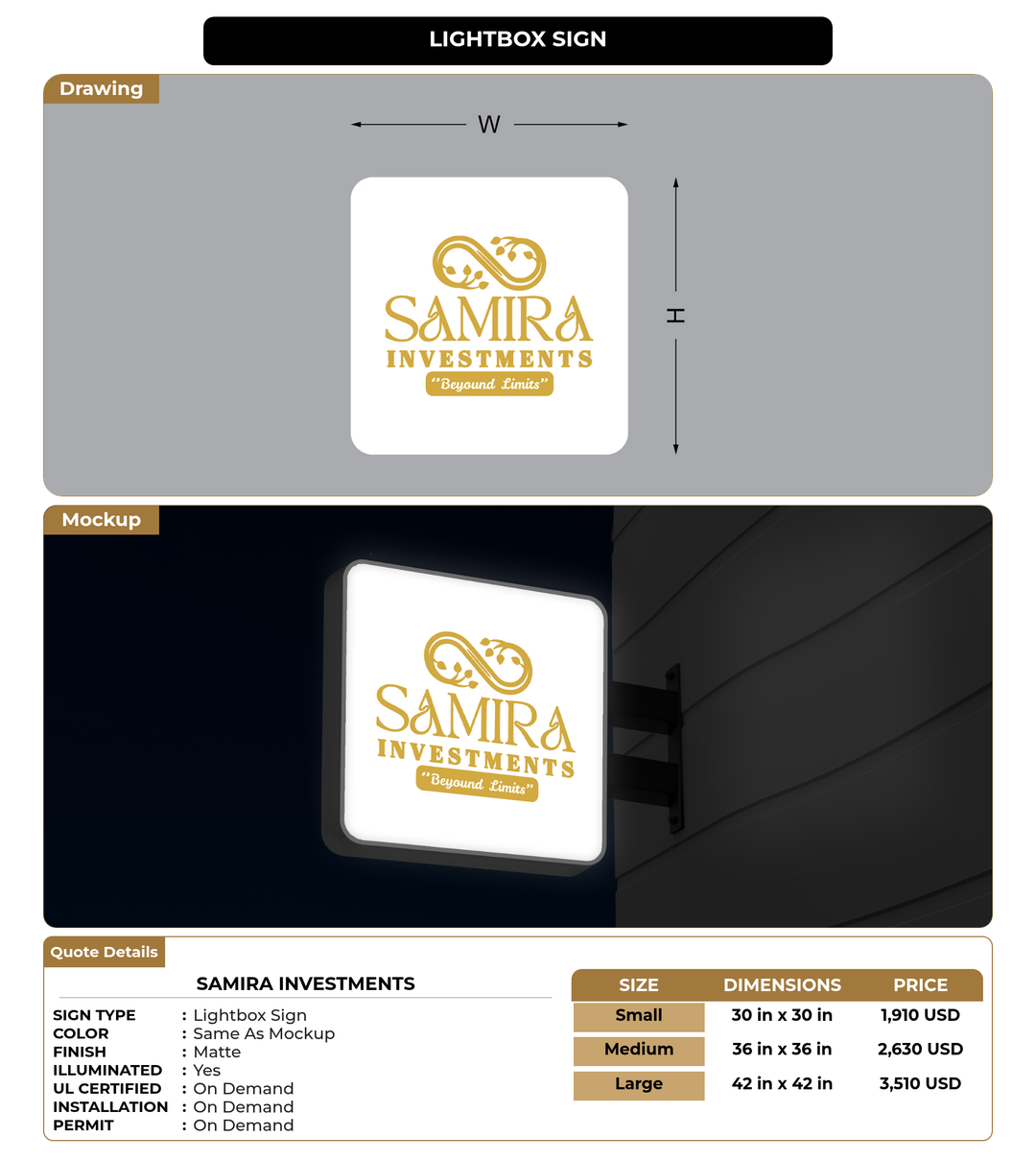CUSTOM MOCKUP SIGN FOR Samira Investments
