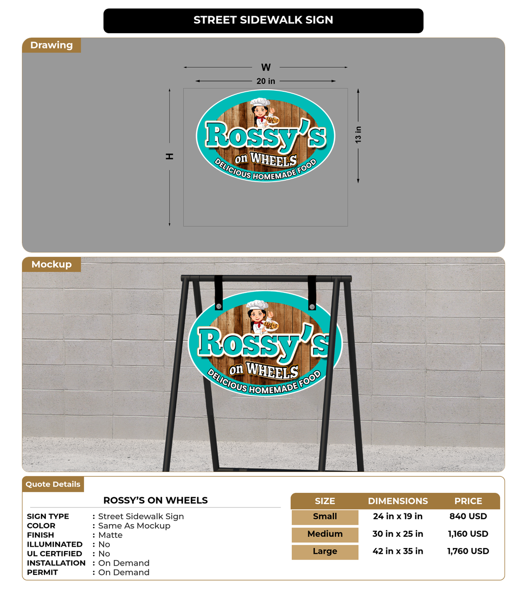 CUSTOM MOCKUP SIGN FOR Rossy’s on Wheels