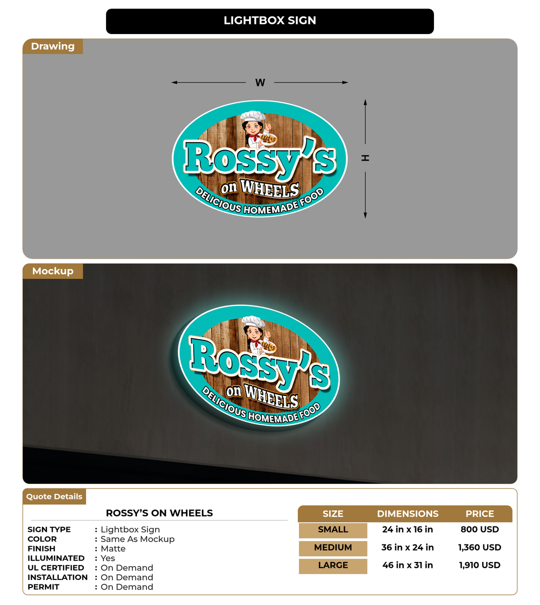 CUSTOM MOCKUP SIGN FOR Rossy’s on Wheels