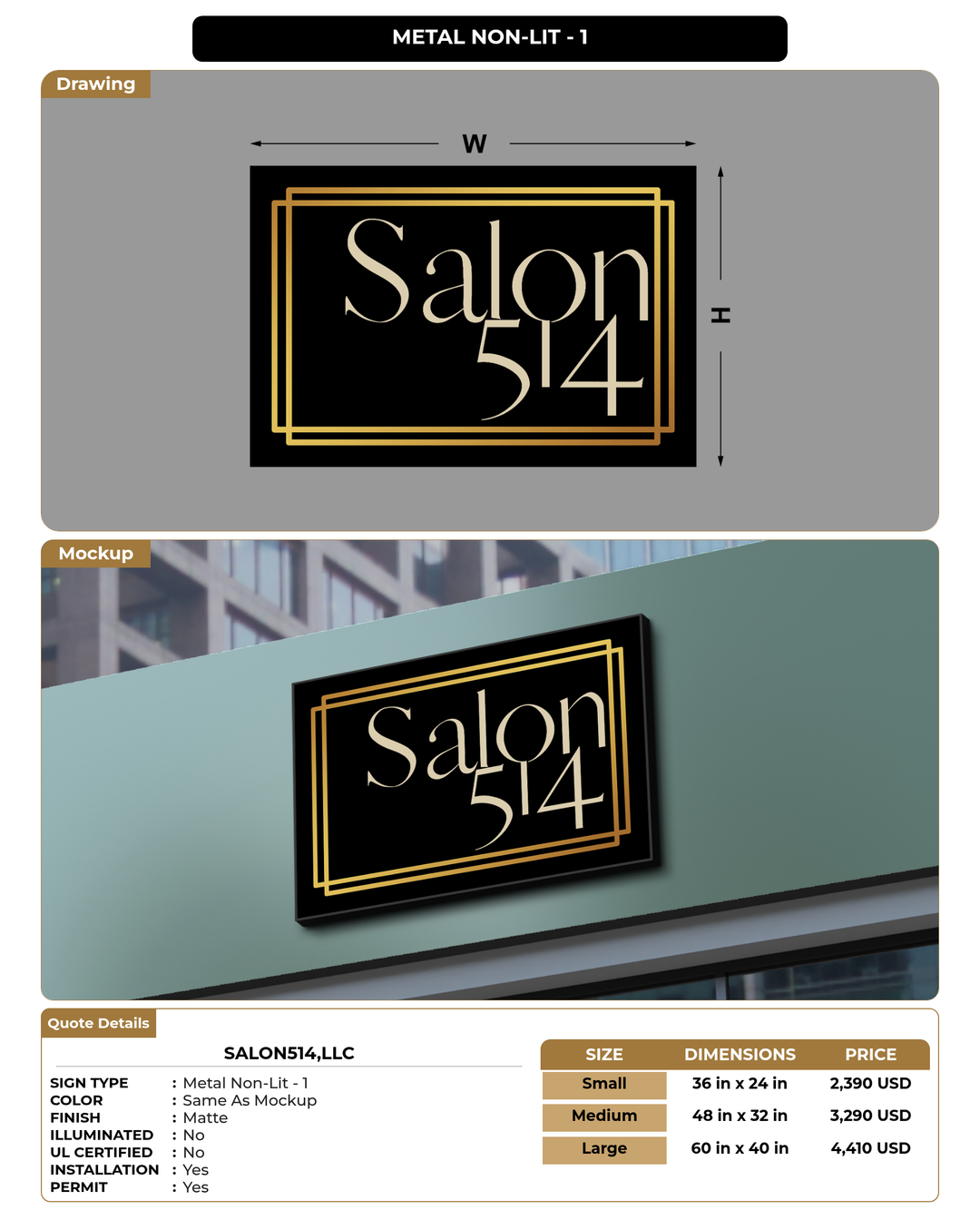 CUSTOM MOCKUP SIGN FOR SALON514,LLC
