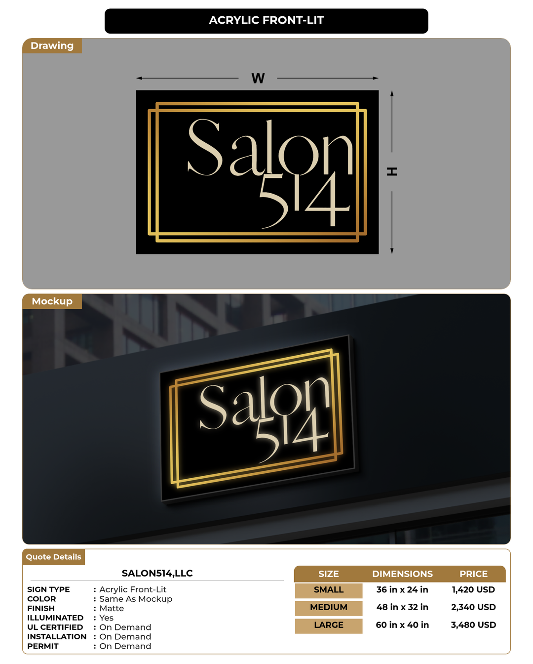 CUSTOM MOCKUP SIGN FOR SALON514,LLC