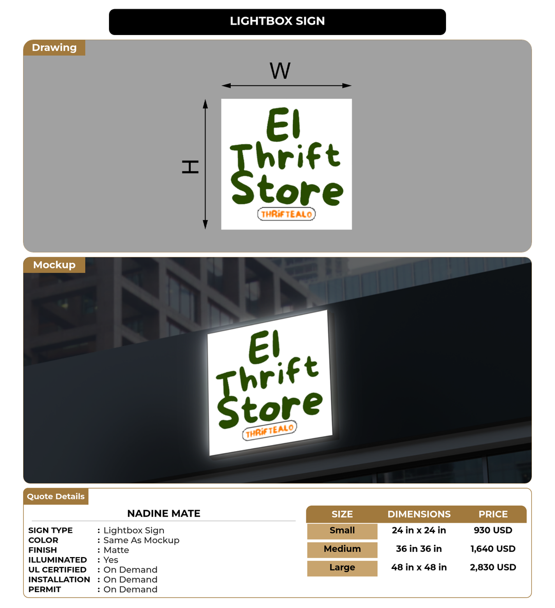 CUSTOM MOCKUP SIGN FOR Nadine Mate