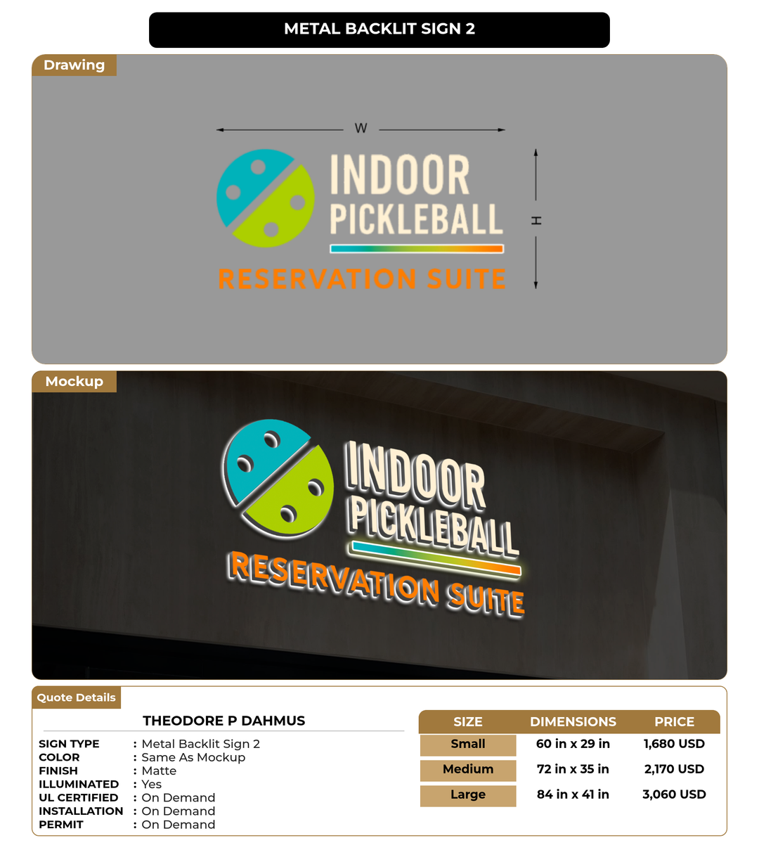 CUSTOM MOCKUP SIGN FOR Theodore P Dahmus