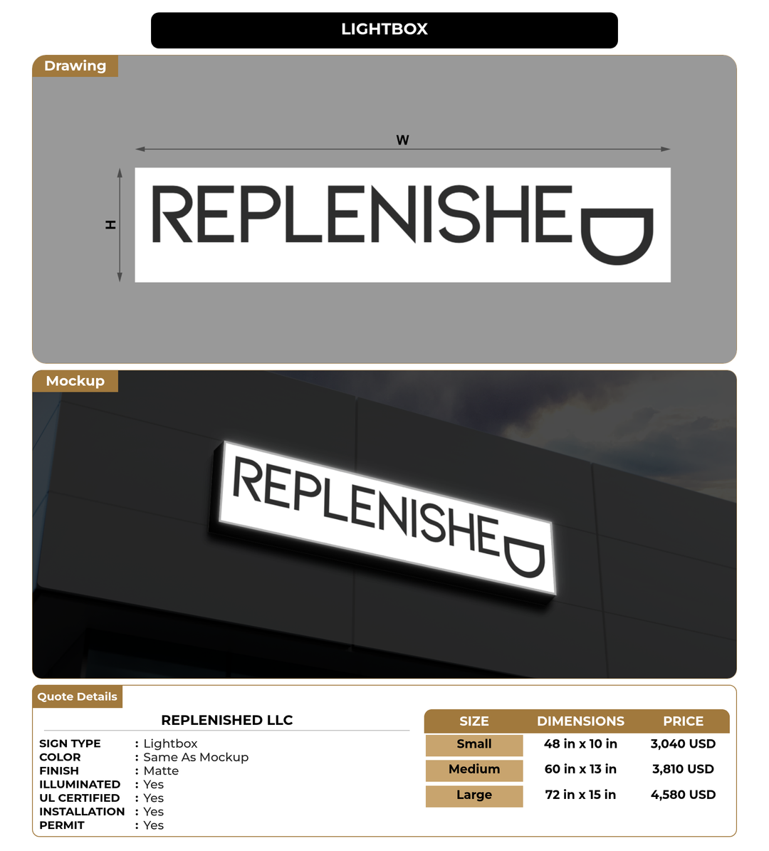 CUSTOM MOCKUP SIGN FOR Replenished LLC