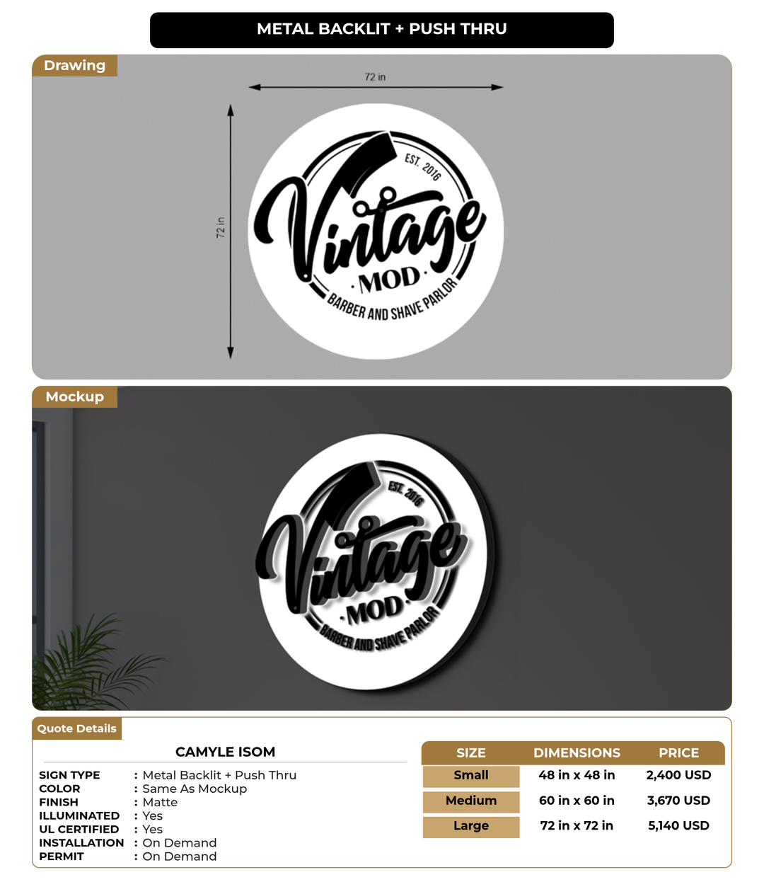 CUSTOM MOCKUP SIGN FOR Camyle Isom