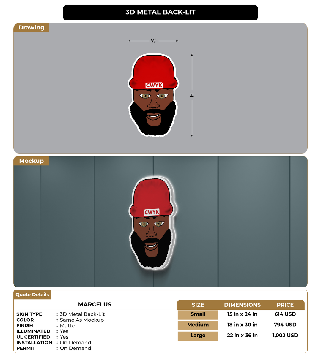 CUSTOM MOCKUP SIGN FOR Marcelus