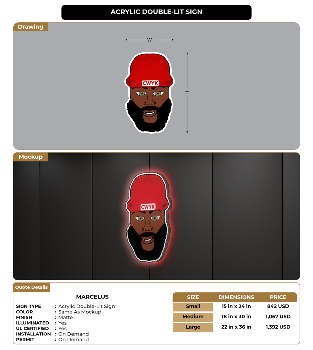 CUSTOM MOCKUP SIGN FOR Marcelus