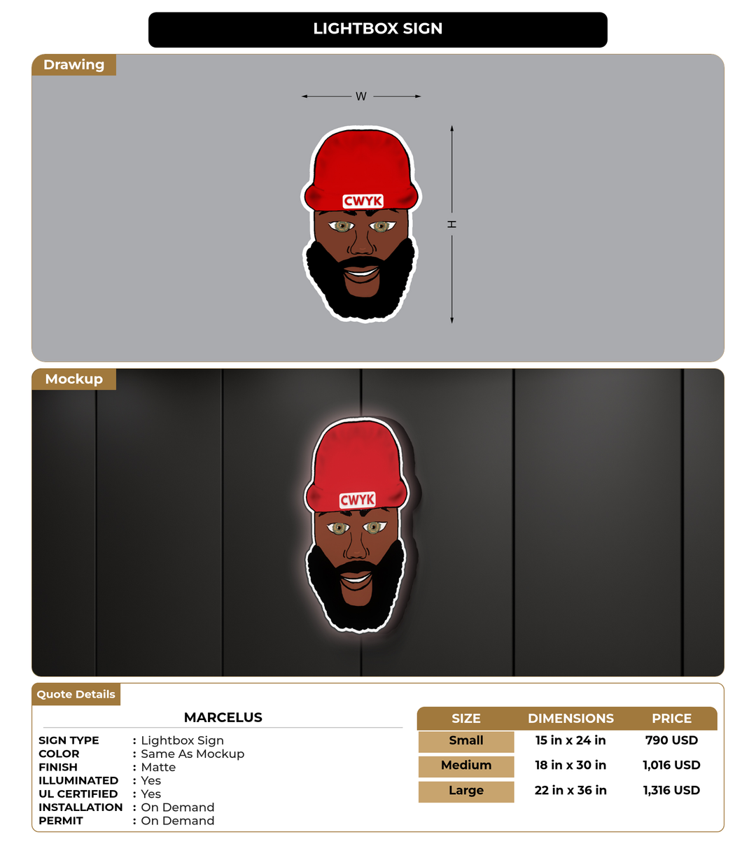 CUSTOM MOCKUP SIGN FOR Marcelus