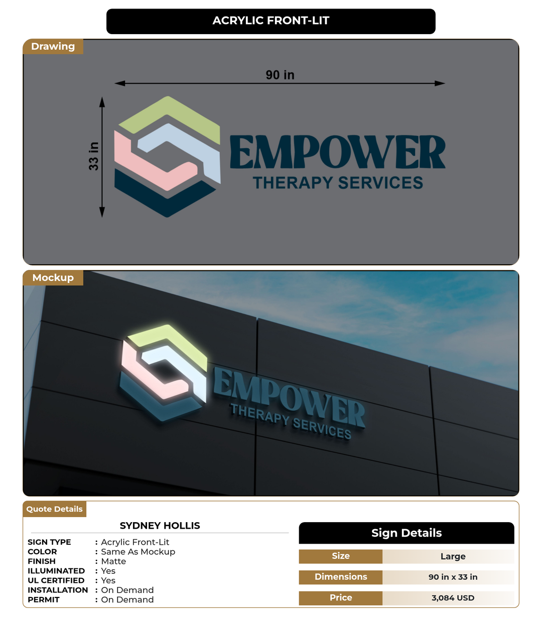CUSTOM MOCKUP SIGN FOR Sydney Hollis