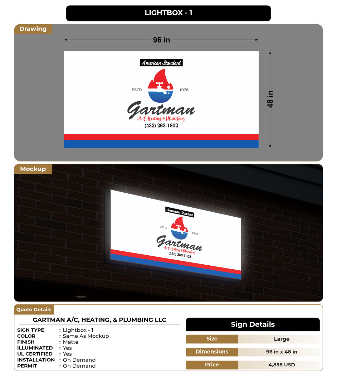 CUSTOM MOCKUP SIGN FOR Gartman A/C, Heating, & Plumbing LLC