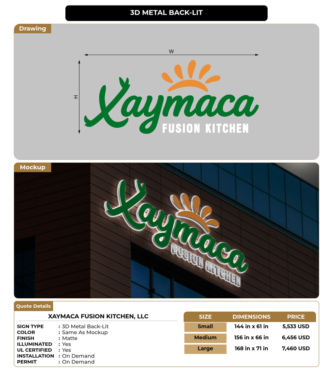 CUSTOM MOCKUP SIGN FOR Xaymaca Fusion Kitchen, LLC