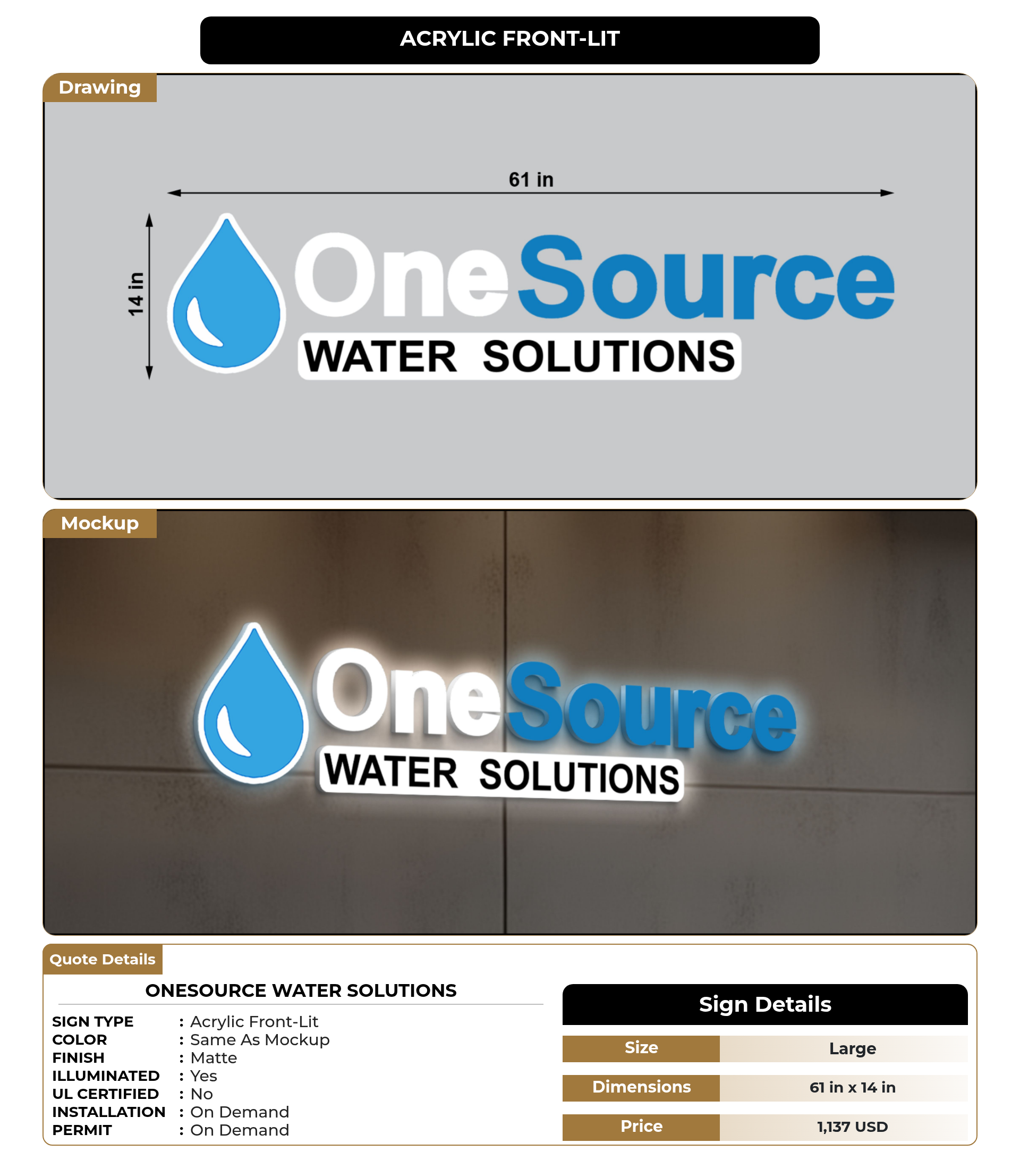 CUSTOM MOCKUP SIGN FOR OneSource Water Solutions – Signize