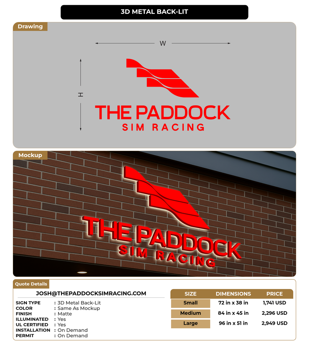 CUSTOM MOCKUP SIGN FOR Josh@thepaddocksimracing.com